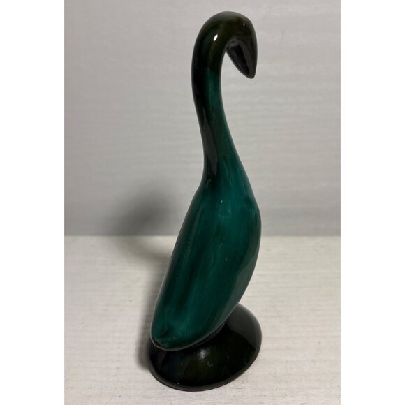 Canadian Art Pottery Long Necked Goose 6" Tall MCM Black Green Drip Glaze Vtg - Picture 2 of 7